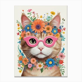 Pink Cat With Flowers Canvas Print