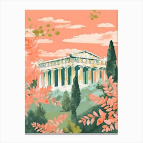 Parthenon   Athens, Greece   Cute Botanical Illustration Travel 2 Canvas Print
