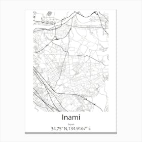 Inami,Japan Minimalist Map Canvas Print