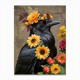 Regal Crow With A Floral Crown Art Print (1) Canvas Print