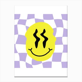 Checkerboard Melting Acid House Smiley, 90's Trippy Rave Canvas Print