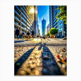 A Bustling City Sidewalk Captured From The Perspe (1) Canvas Print