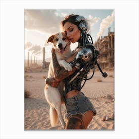 Robot Girl With Dog Canvas Print