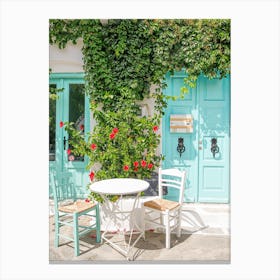 Greek Turquoise Coffee Corner Canvas Print
