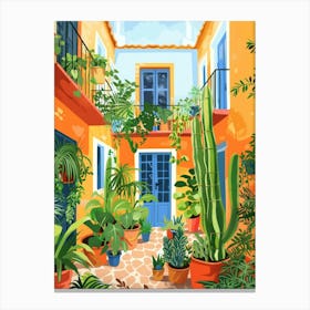 Courtyard With Potted Plants 1 Canvas Print