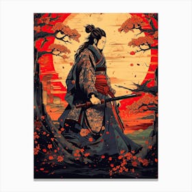 Samurai Ukiyo E Style Illustration 6 Canvas Print