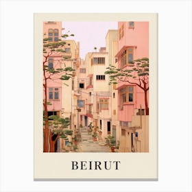 Beirut Lebanon 1 Vintage Pink Travel Illustration Poster Canvas Print
