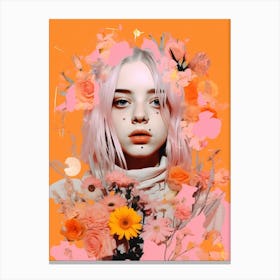 Billie Eilish Orange Floral Collage 3 Canvas Print