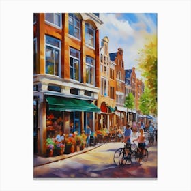 The city of Amsterdam, Netherlands, streets, cafes, passing by, the beauty of summer, oil colors..34 Canvas Print