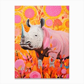 Rhino With Swirly Lines Pink & Orange 2 Canvas Print