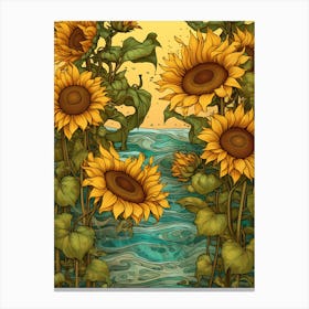 Sunflowers In The Water Canvas Print