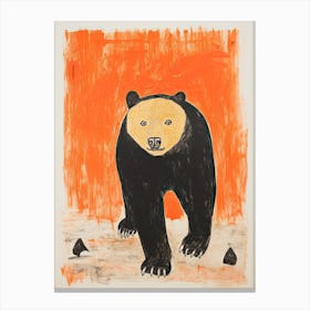 Black Bear, Woodblock Animal  Drawing 1 Canvas Print