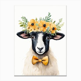 Baby Blacknose Sheep Flower Crown Bowties Animal Nursery Wall Art Print (3) Canvas Print