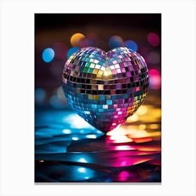 Heart Shaped Disco Ball Imbued With Vibrant Hues Floats Amidst A Soft Ethereal Glow Reflections C Canvas Print