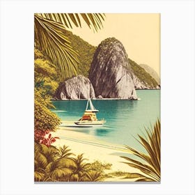 La Digue Seychelles Vintage Sketch Tropical Destination Canvas Print
