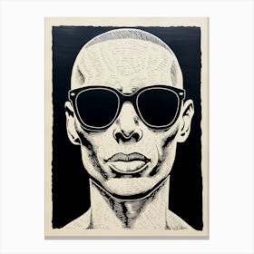 Linocut Inspired Face With Sunglasses Portrait 2 Canvas Print