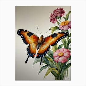 Butterfly On Flowers Canvas Print