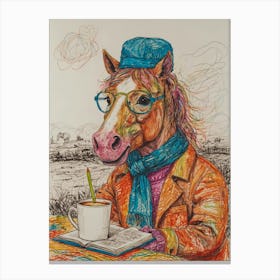 Horse With A Cup Of Coffee Canvas Print