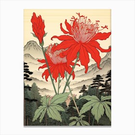 Higanbana Red Spider Lily 1 Japanese Botanical Illustration Canvas Print