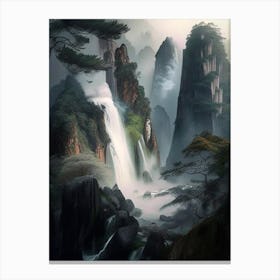 Huangshan Waterfall, China Realistic Photograph (1) Canvas Print