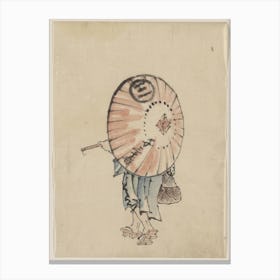 A Person Walking To The Left, Mostly Obscured By An Open Parasol , Katsushika Hokusai Canvas Print