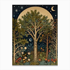 Tree In The Moonlight Style William Morris Canvas Print