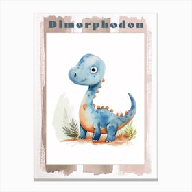 Cute Cartoon Dimorphodon Dinosaur Watercolour 2 Poster Canvas Print