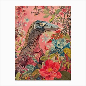 Floral Animal Painting Komodo Dragon Canvas Print
