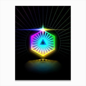 Neon Geometric Glyph in Candy Blue and Pink with Rainbow Sparkle on Black n.0068 Canvas Print