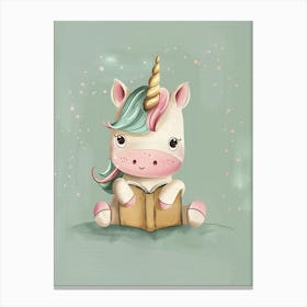 Pastel Storybook Style Unicorn Reading A Book 3 Canvas Print