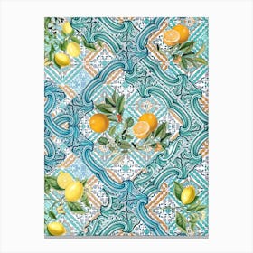 Mediterranean azure tiles, oranges and citrus Canvas Print