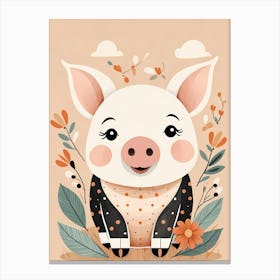 Floral Cute Baby Pig Nursery (7) Canvas Print