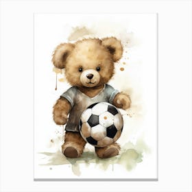 Football Teddy Bear Painting Watercolour 4 Canvas Print