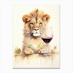 Tasting Wine Watercolour Lion Art Painting 4 Canvas Print
