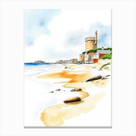 Watercolor Sketch Of A Castle On The Beach Canvas Print