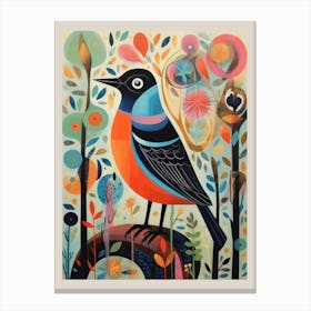 Colourful Scandi Bird European Robin 3 Canvas Print