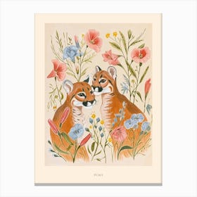 Folksy Floral Animal Drawing Puma Poster Canvas Print