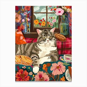 Tea Time With A Scottish Fold Cat 4 Canvas Print