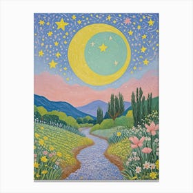 Stream Under The Moon And Stars Canvas Print