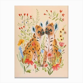 Folksy Floral Animal Drawing Hyena 5 Canvas Print