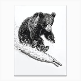 Malayan Sun Bear Cub Sledding Down A Snowy Hill Ink Illustration 3 Canvas Print