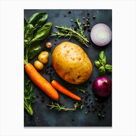 Top View Of Vegetables On A Dark Background Canvas Print