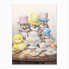 Duckling Tea Party Pencil Illustration 1 Canvas Print