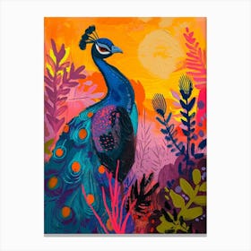 Peacock At Sunset Painting 3 Canvas Print