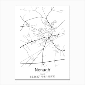 Nenagh,Ireland Minimalist Map Canvas Print