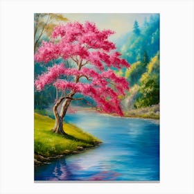 Pink Tree By The River Canvas Print