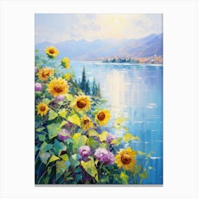 Sunflowers By The Lake 2 Canvas Print