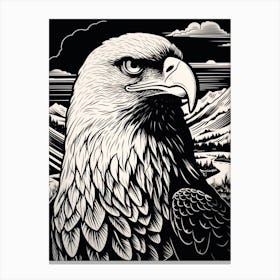 B&W Bird Linocut Bald Eagle 3 Canvas Print