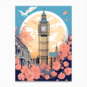 Big Ben, London   Cute Botanical Illustration Travel 3 Canvas Print