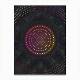 Neon Geometric Glyph in Pink and Yellow Circle Array on Black n.0136 Canvas Print
